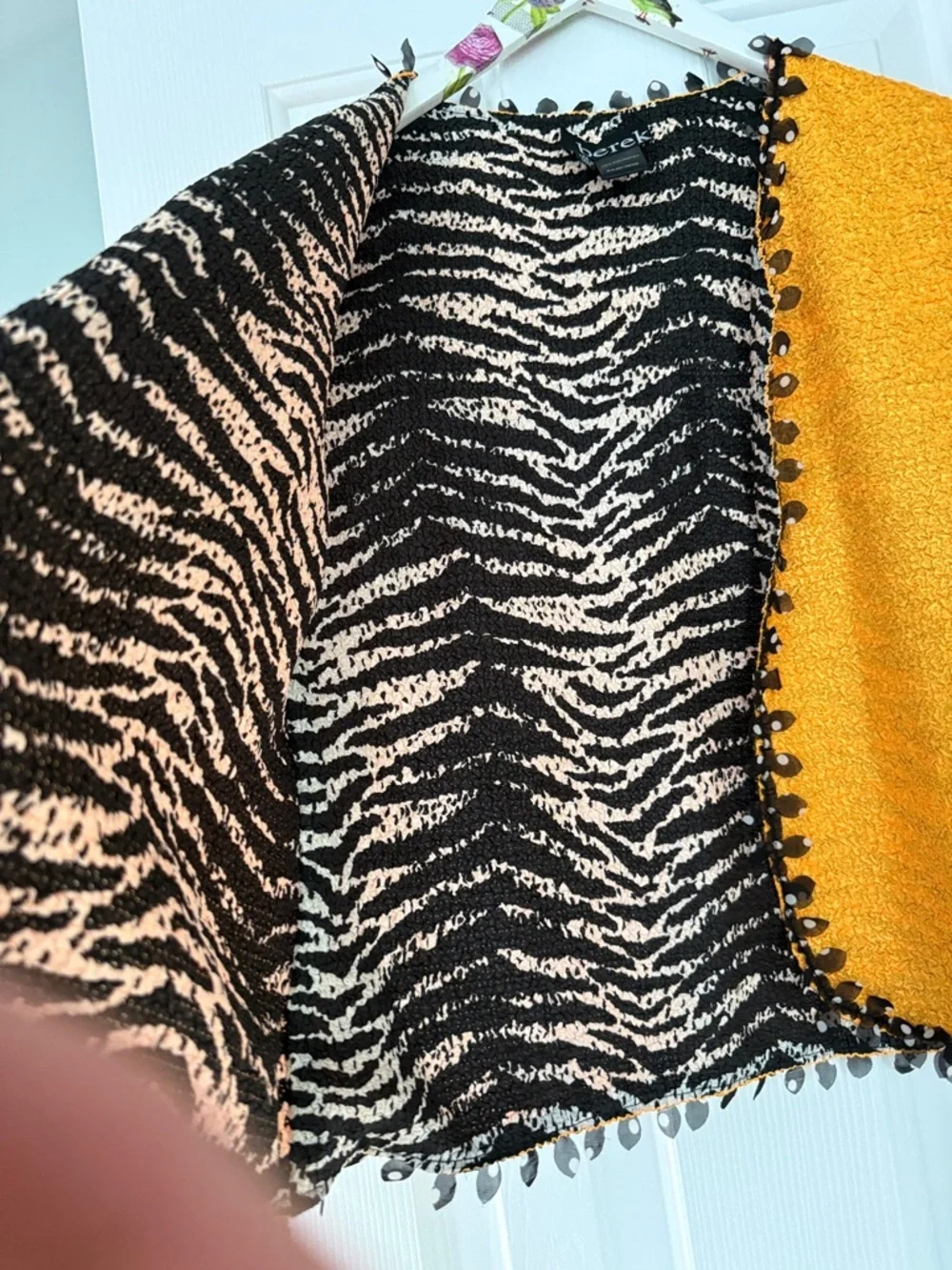 berek Bright Yellow Open-Front Cardigan with Zebra Print Lining reversible S P